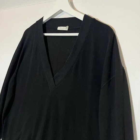 Rag & Bone V Neck Sweatshirt Size Large Women’s Black Flora Pullover Stretch - Picture 5 of 10